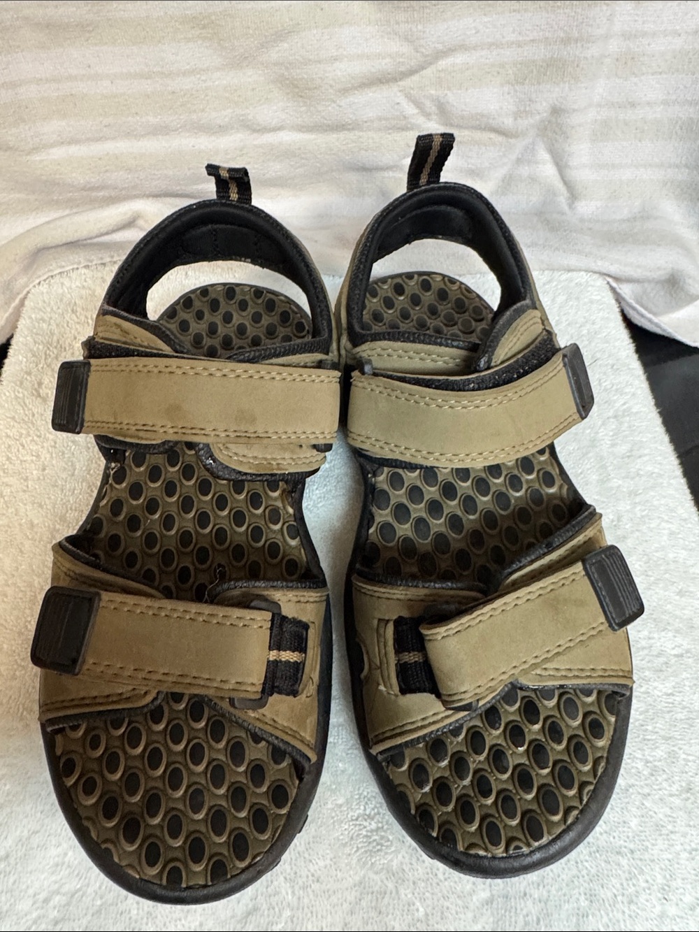 Kids Adjustable Tan and Black Outdoor Sandals Faded Glory